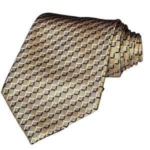 Geoffrey Beene Silk Tie Gold Black Geometric Men Necktie Handmade 57x3.75